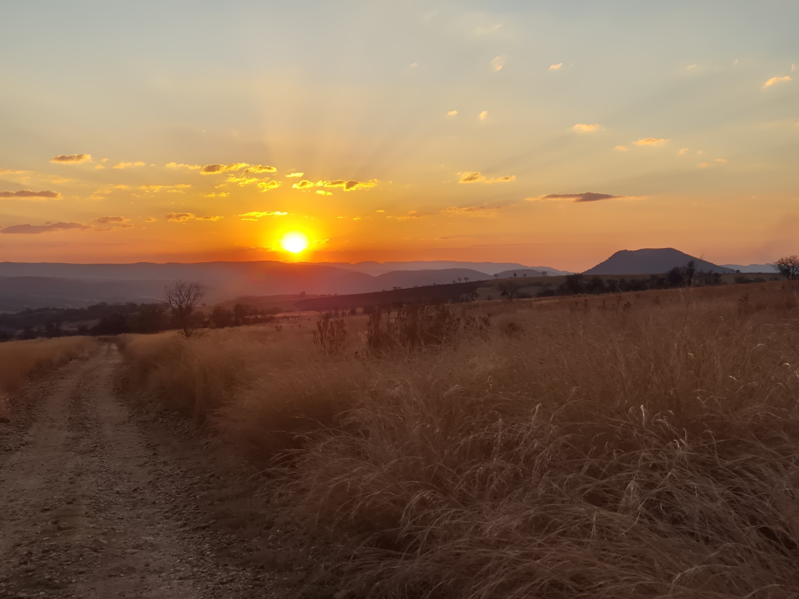 Sonnenuntergang über den goldenen Grasslands im Krokodilfluss-Naturschutzgebiet
